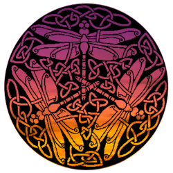 triple dragonfly celtic seal of the Dragonfly Temple of Whocate - sunset